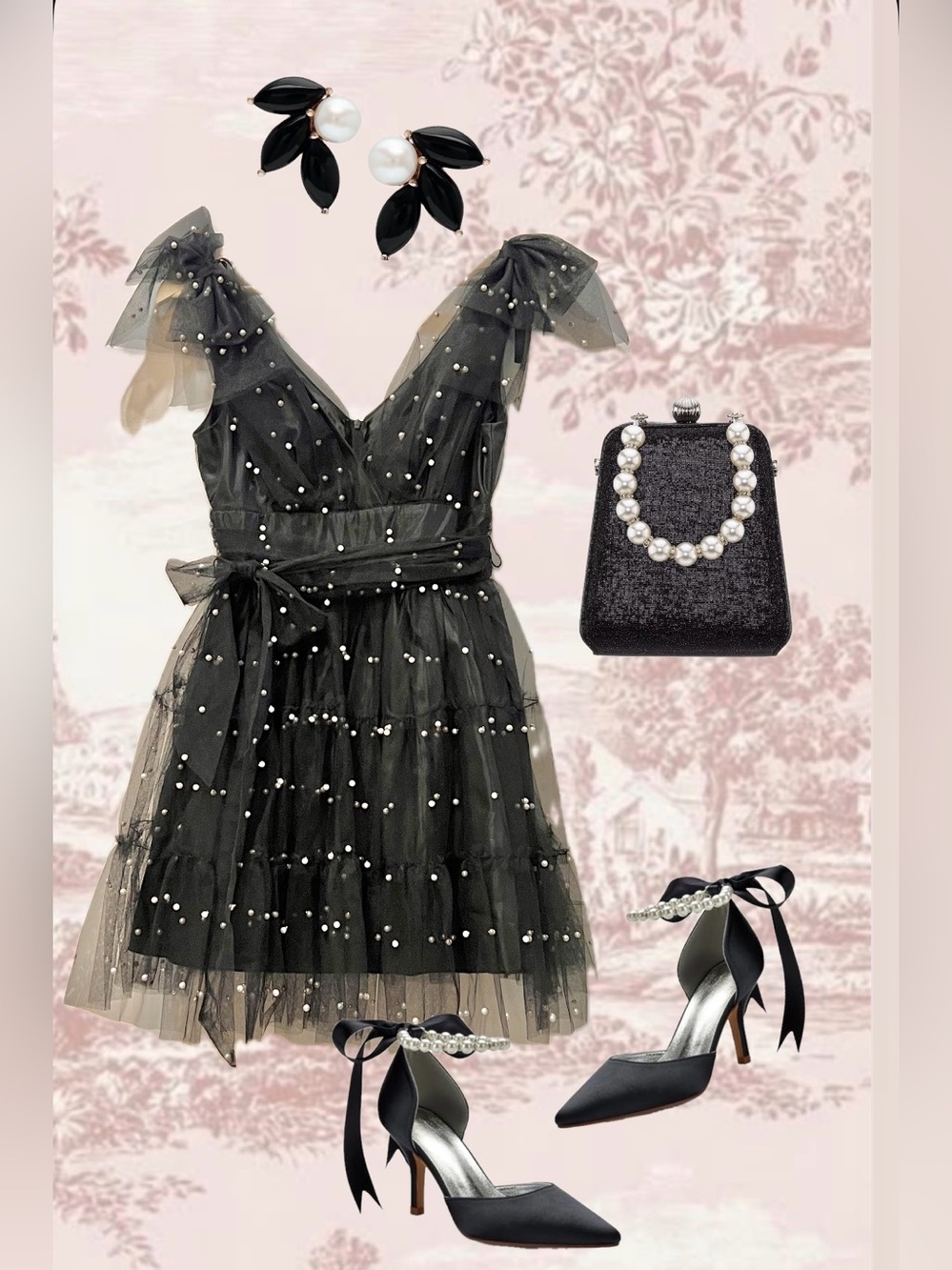 B Darlin Black Pearl-Studded Tulle Mini Dress